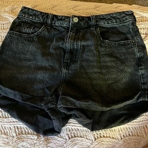 Black denim shorts